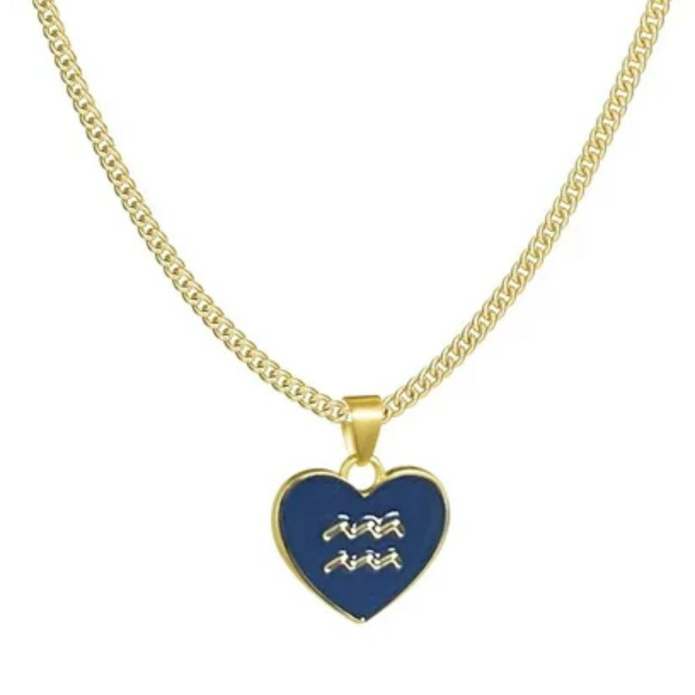 Gold Heart Aquarius Pendant Astrological Sign Necklace